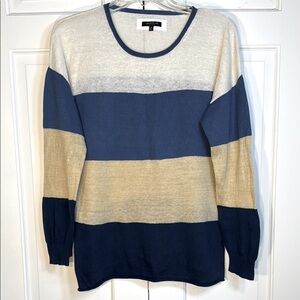 Lafayette 148 New York Blue and Cream Striped Sweater